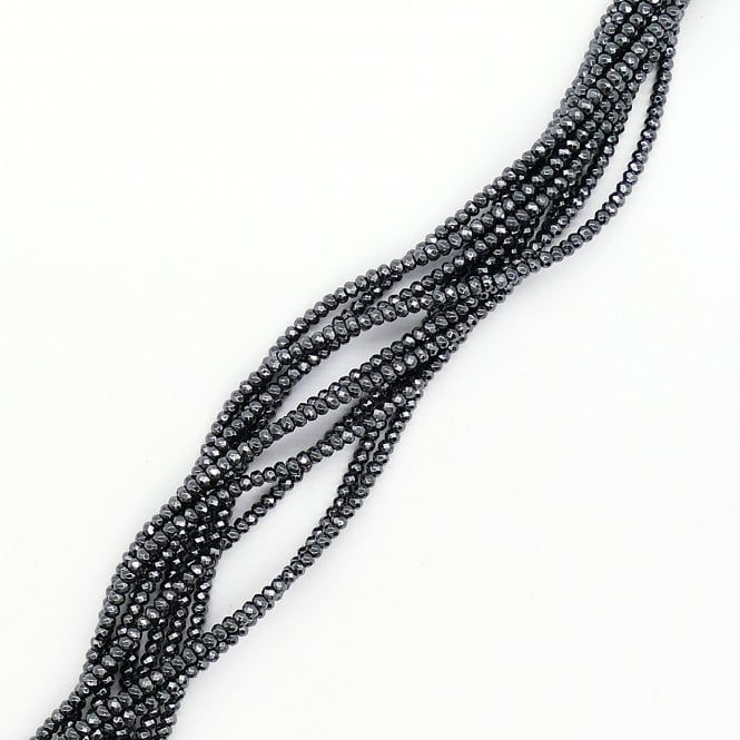 Hematite Faceted Rondelle Semi Precious Stones 3x4mm - Black - 38cm String
