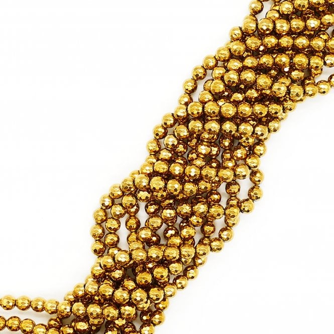 Hematite Faceted Round Semi Precious Stones 8mm - Golden - 38cm String