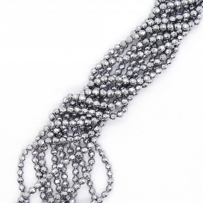 Hematite Faceted Round Semi Precious Stones 8mm - Silver - 38cm String