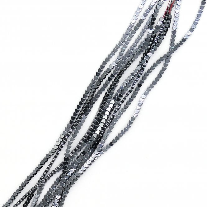 Hematite Flat Heart Semi Precious Stones 4mm - 38cm String