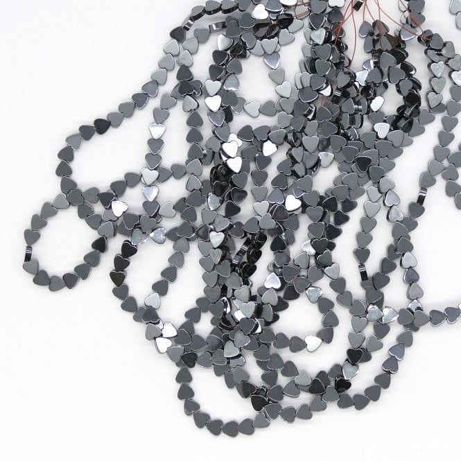 Hematite Flat Heart Semi Precious Stones 6mm - 38cm String