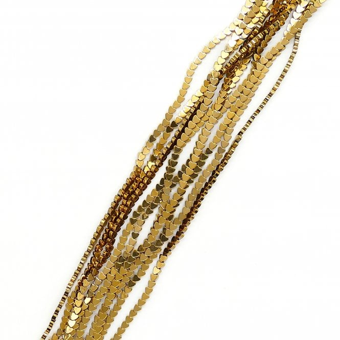 Hematite Gold Flat Heart Semi Precious Stones 4mm - 38cm String