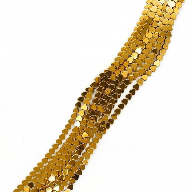 Hematite Gold Flat Heart Semi Precious Stones 6mm - 38cm String