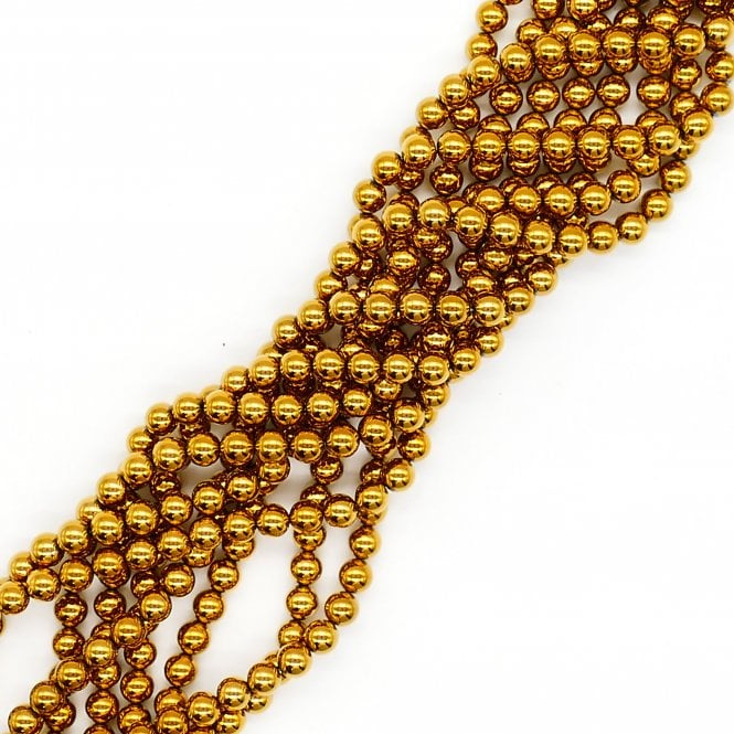 Hematite Golden Round Semi Precious Stones 8mm - 38cm String