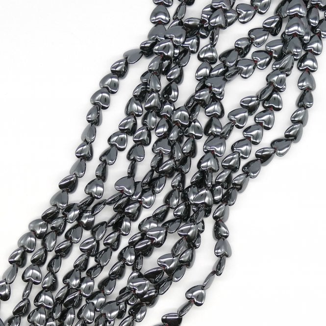 Hematite Puffed Heart Semi Precious Stones 12mm - 38cm String