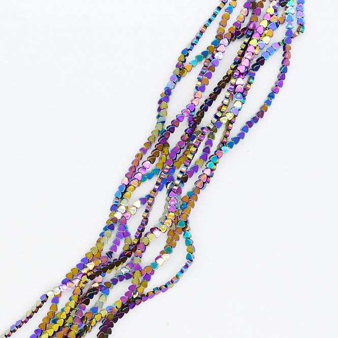 Hematite Rainbow Flat Heart Semi Precious Stones 4mm - 38cm String