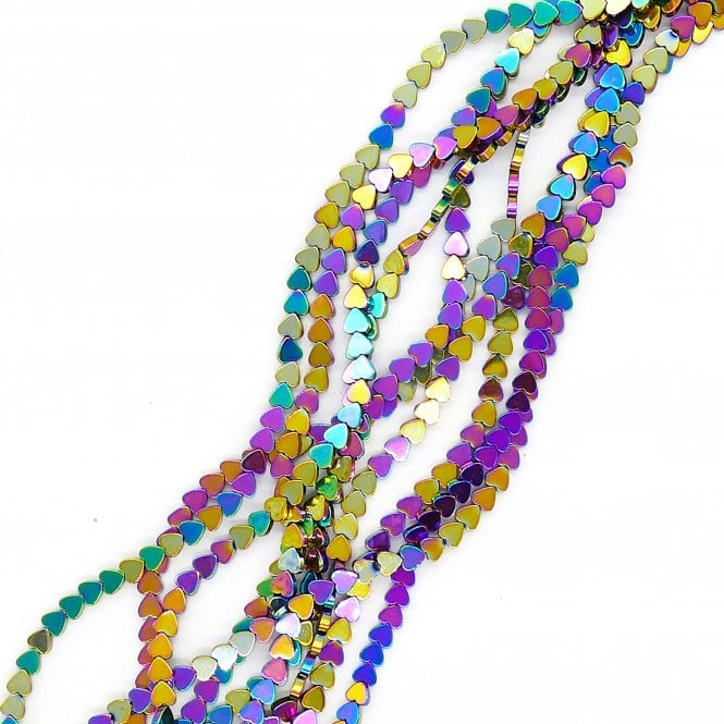 Hematite Rainbow Flat Heart Semi Precious Stones 6mm - 38cm String