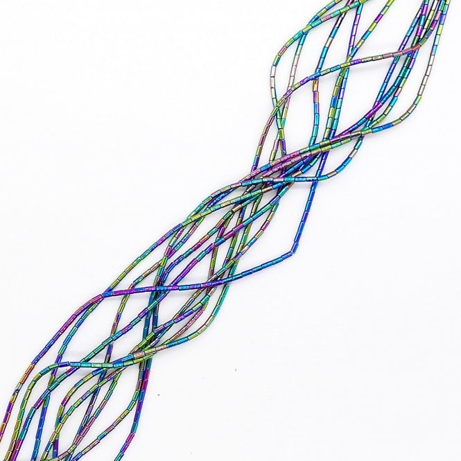 Hematite Rainbow Tube Semi Precious Stones 2x4mm - 38cm String