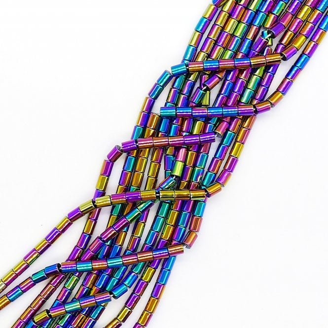 Hematite Rainbow Tube Semi Precious Stones 6x8mm - 38cm String
