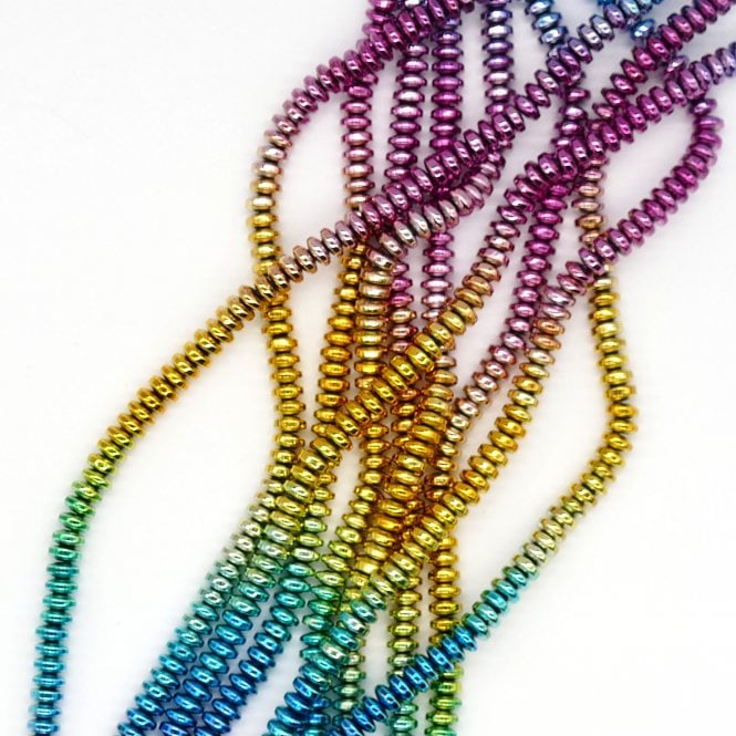 Hematite Rondelles Semi Precious Stones - 3x6mm - Rainbow - 38cm String