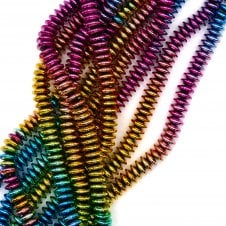 Hematite Rondelles Semi Precious Stones - 4x10mm - Rainbow - 1 String (approx 100 beads)