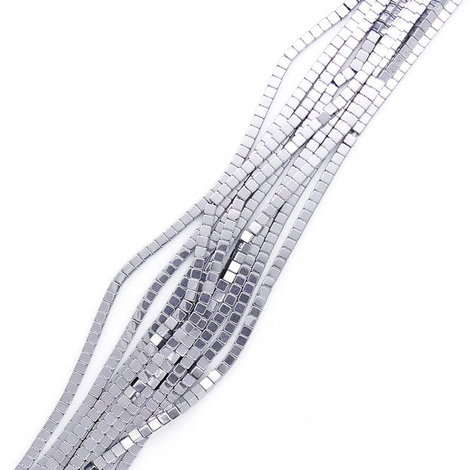 Hematite Silver Cubes Semi Precious Stones 3mm - 38cm String