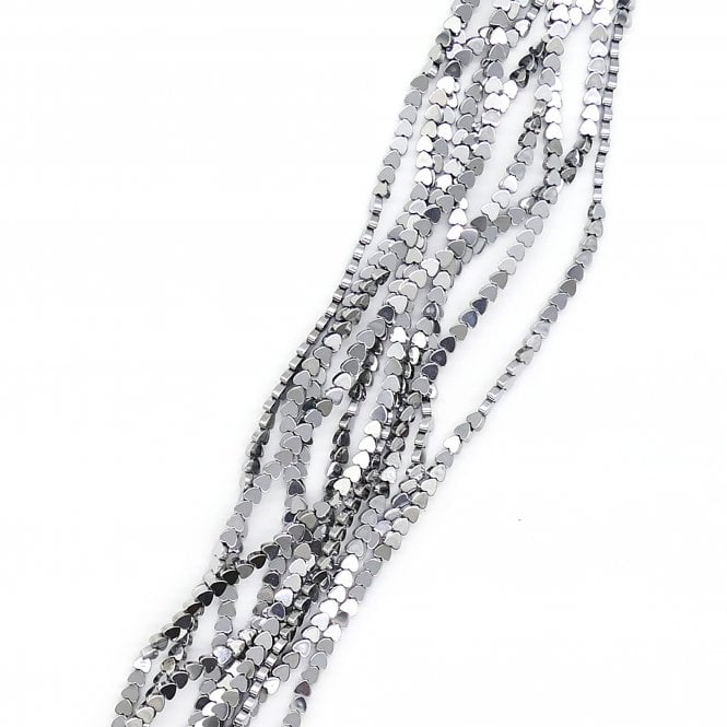 Hematite Silver Flat Heart Semi Precious Stones 4mm - 38cm String