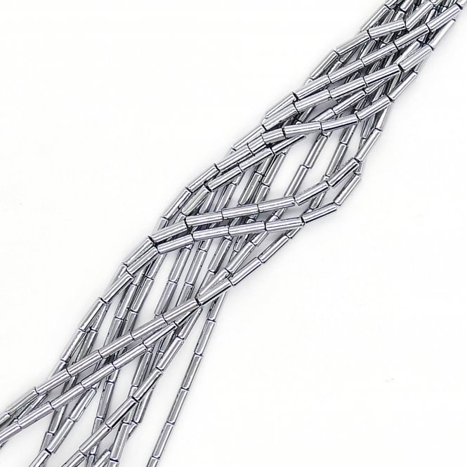 Hematite Silver Tube Semi Precious Stones 4x13mm - 38cm String