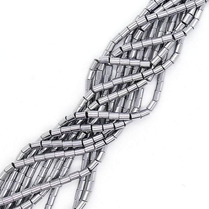 Hematite Silver Tube Semi Precious Stones 6x8mm - 38cm String