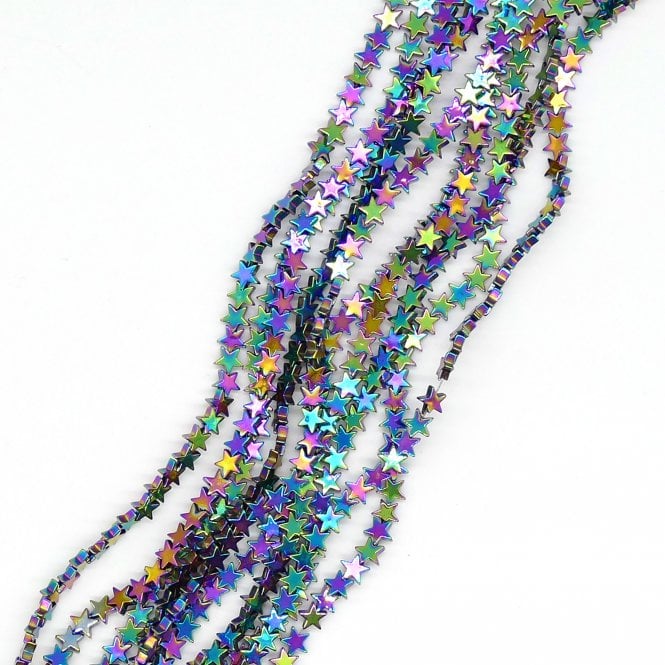Hematite Star Semi Precious Stones 6mm - Rainbow  - 38cm String