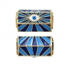 Hexagon Eye Bead 22x14mm - 18K Gold Plated/Blue - 1pc