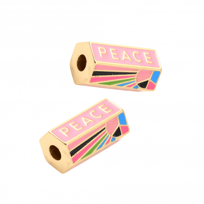 Hexagon Eye Enamel "Peace" Bead 20x10mm - 18K Gold Plated/Pink - 1pc 
