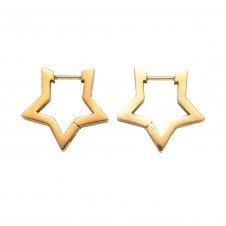 Huggie Star Hoop Earrings 20mm - 302 Stainless Steel Golden - 1 pair