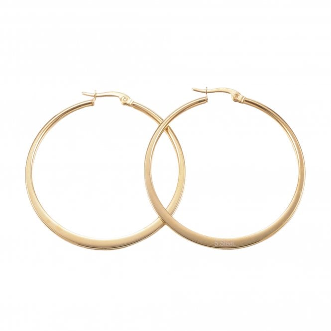 Large Flattened Hoop Earrings 47mm - 304 Stainless Steel Golden - 1 pair