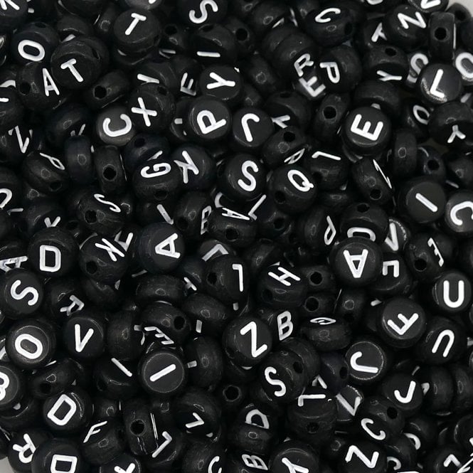 Letter/Alphabet 7x4mm Plastic Bead Mix - Black - 15g (110 beads approx)