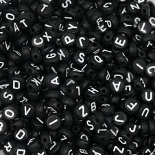 Letter/Alphabet 7x4mm Plastic Bead Mix - Black - 15g (110 beads approx)