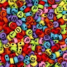 Letter/Alphabet 7x4mm Plastic Bead Mix - Black/Multi - 15g (110 beads approx)