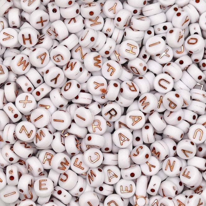 Letter/Alphabet 7x4mm Plastic Bead Mix - Rose Gold/White - 15g (110 beads approx)