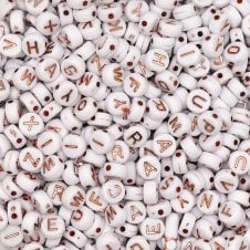 Letter/Alphabet 7x4mm Plastic Bead Mix - Rose Gold/White - 15g (110 beads approx)
