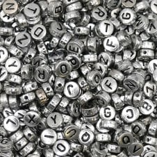 Letter/Alphabet 7x4mm  Plastic Bead Mix - Silver - 15g (110 beads approx)