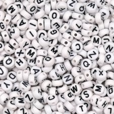 Letter/Alphabet 7x4mm Plastic Bead Mix - White - 15g (110 beads approx)