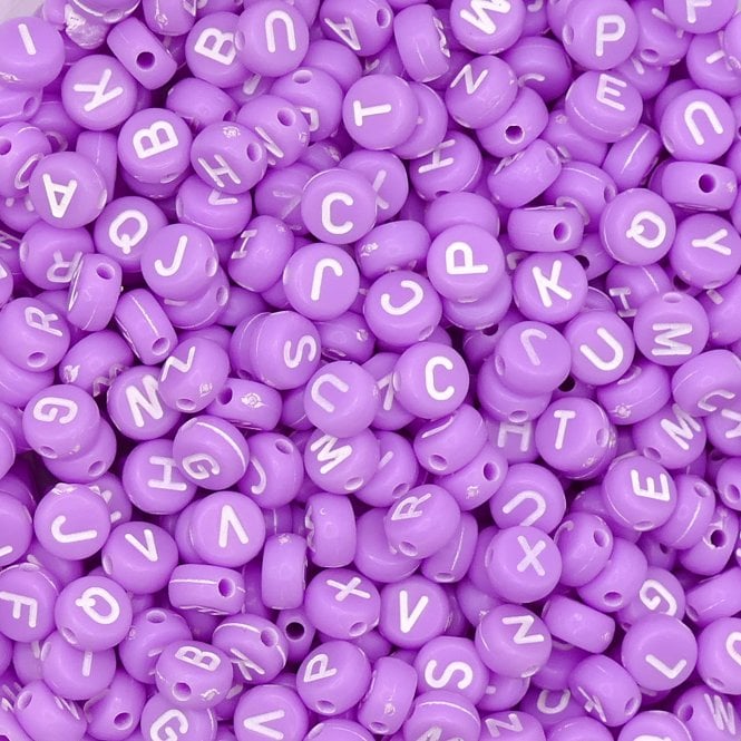 Letter/Alphabet 7x4mm Plastic Bead Mix - White/Lilac - 15g (110 beads approx)