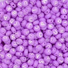 Letter/Alphabet 7x4mm Plastic Bead Mix - White/Lilac - 15g (110 beads approx)