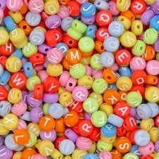 Letter/Alphabet 7x4mm Plastic Bead Mix - White/Multi - 15g (110 beads approx)