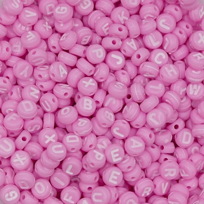 Letter/Alphabet 7x4mm Plastic Bead Mix - White/Pink - 15g (110 beads approx)