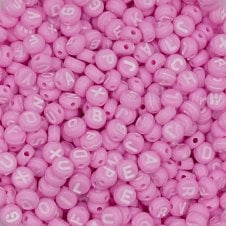 Letter/Alphabet 7x4mm Plastic Bead Mix - White/Pink - 15g (110 beads approx)
