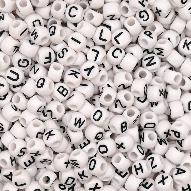 Letter/Alphabet 7x5mm (Large Hole) Plastic Bead Mix - Black/White - 20g (150 beads approx)