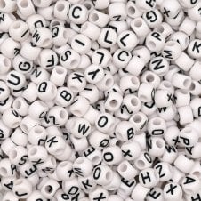 Letter/Alphabet 7x5mm (Large Hole) Plastic Bead Mix - Black/White - 20g (150 beads approx)