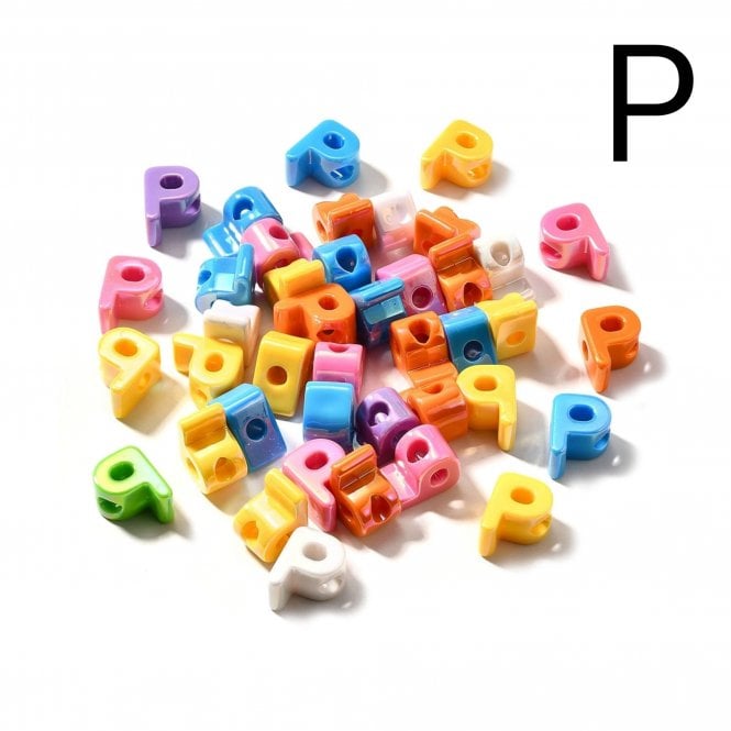 Letter Beads 'P' Extra Large 20mm - UV Iridescent - 2pcs