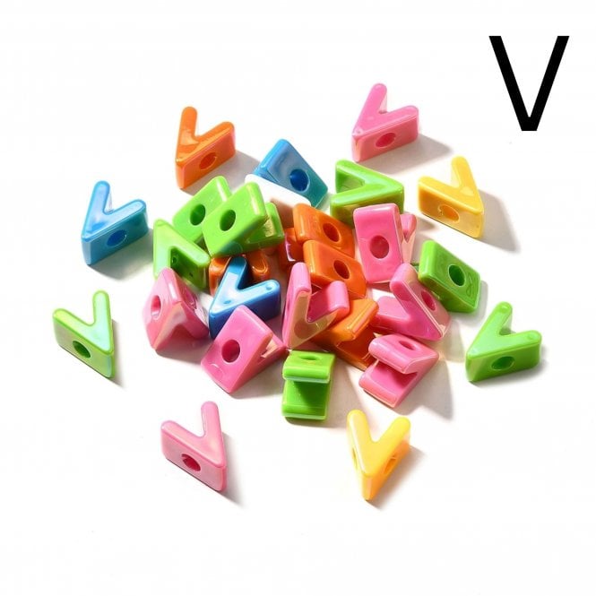 Letter Beads 'V' Extra Large 20mm - UV Iridescent - 2pcs