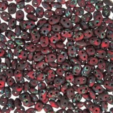 Matubo SuperDuo Czech Beads 2.5x5mm - Opaque Coral Red/Trav Dark - 10g
