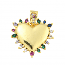 Micro Paved Rhinestone Heart Pendant w/bail 20mm - 18k Gold Plated - 1pc