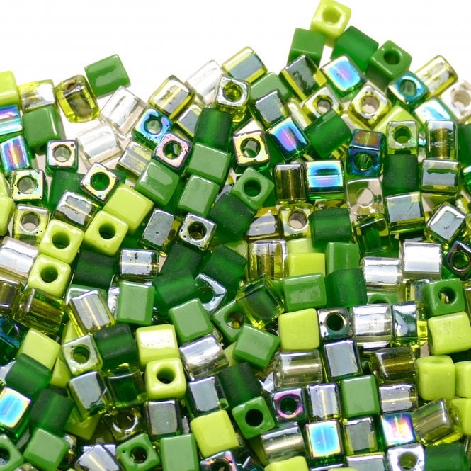  4mm Cube Seed Bead Mix - Evergreen - 10g