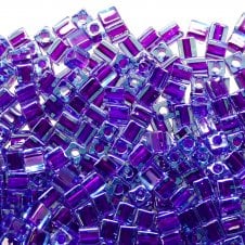 Miyuki 4mm Cube Seed Beads - Colour Lined Blue/Purple - 10g