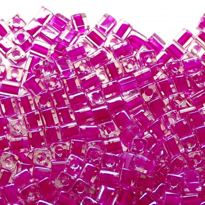  4mm Cube Seed Beads - Fuchsia Lined Crystal - 10g
