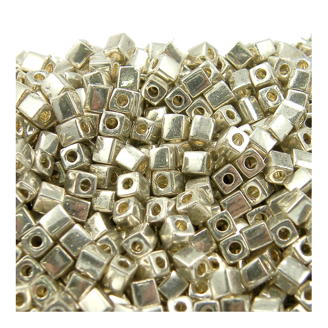  4mm Cube Seed Beads - Galvanized Silver - 10g