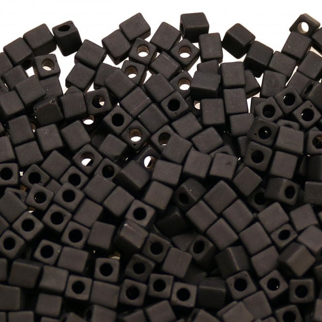  4mm Cube Seed Beads - Matte Opaque Black - 10g