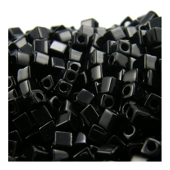 4mm Cube Seed Beads - Opaque Black - 10g