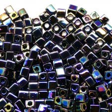 Miyuki 4mm Cube Seed Beads - Rainbow Opaque Black - 10g