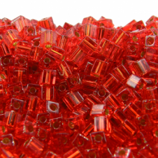 Miyuki 4mm Cube Seed Beads - Silver Lined Flame Red - 10g